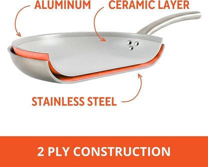 12 Inch 2 Ply Aluminum Ceramic Wok with Glass Lid, Gray | Ceramic Nonstick Interior, 2 Ply Construction, Long and Helper Handles, Ideal for Fried Rice, Noodles and Everyday Cooking2
