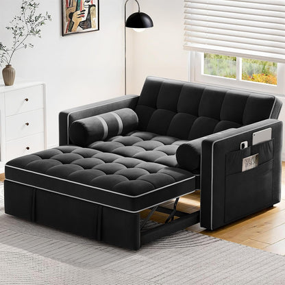 3 in 1 Sleeper Sofa Bed with Adjustable Backrest, Black Velvet2