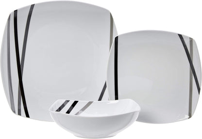 Square Dinnerware Set for 6, Plates and Bowls for Kitchen, 18-Piece, Dishwasher and Microwave Safe, Modern Beams4