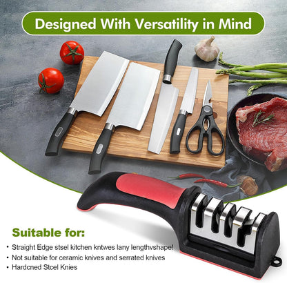 Professional 4-In-1 Knife Sharpener with Tungsten Steel & Ceramic Slots, Manual Sharpener for Chef Knives, Scissors & Straight Edge Blades - Home Kitchen Tool7