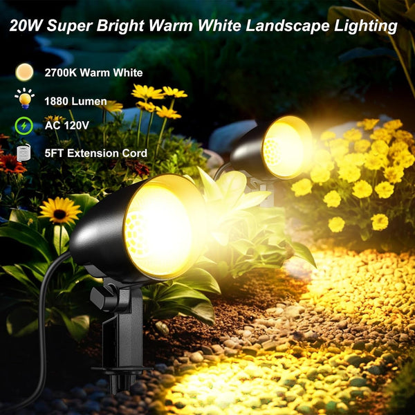 20W Outdoor Spotlight,Ip66 Landscape Lighting for Yard, 2 Pack2
