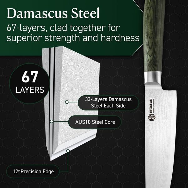 Hexclad 8" Japanese Damascus Stainless Steel Chef Knife, Full Tang Handle5