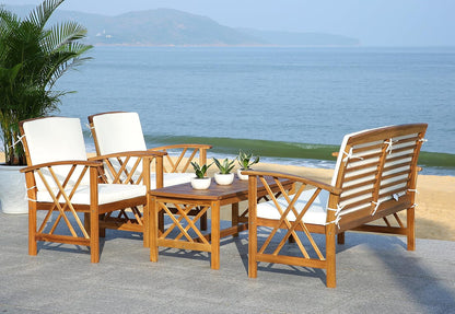 SAFAVIEH Outdoor Collection Fontana Natural/ Beige 4-Piece Conversation Patio Set with Cushions7