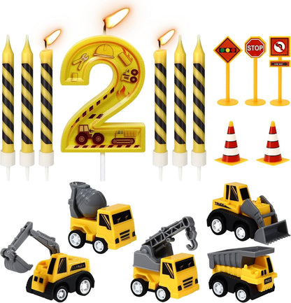 Number 2 Construction Birthday Candles, 17 Pcs Construction Cake Toppers1