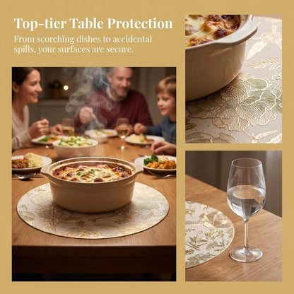 Placemats Set of 6 Plastic Placemats for Kitchen Dining Table Decor Table Placemats Wipeable Floral Table Mat 15Inch Gold2