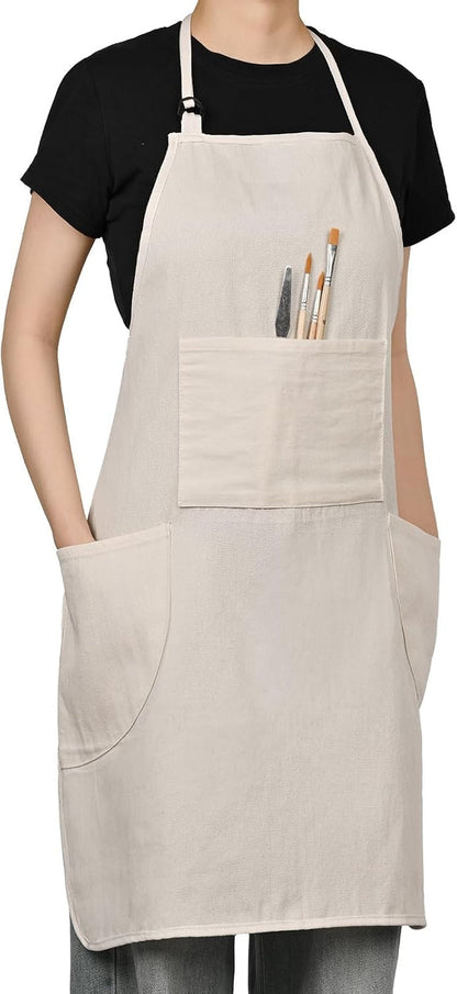 Painting Apron for Men and Women, Professional Cotton Canvas Bib | for Acrylic, Oil and Watercolor Painting, with 3 Pockets, Adjustable1