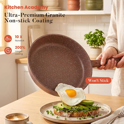 10Pcs Induction Pots & Pans Set Non Stick, Brown | Nonstick Cookware Set, Healthy Non Toxic Cooking Pans and Pots, Easy to Clean, PFOA&PFAS Free3