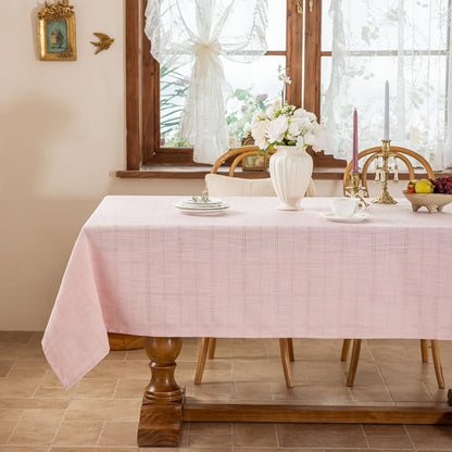 Light Pink Embroidered Grid Tablecloth,Wrinkle Resistant,60"X104"4