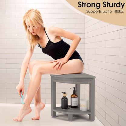 HDPE Corner Shower Stool,Shower Bench Seat with Storage Shelf for Shaving Legs Plastic Spa Bath Step Foot Rest for Bathroom Small Place (Grey)7