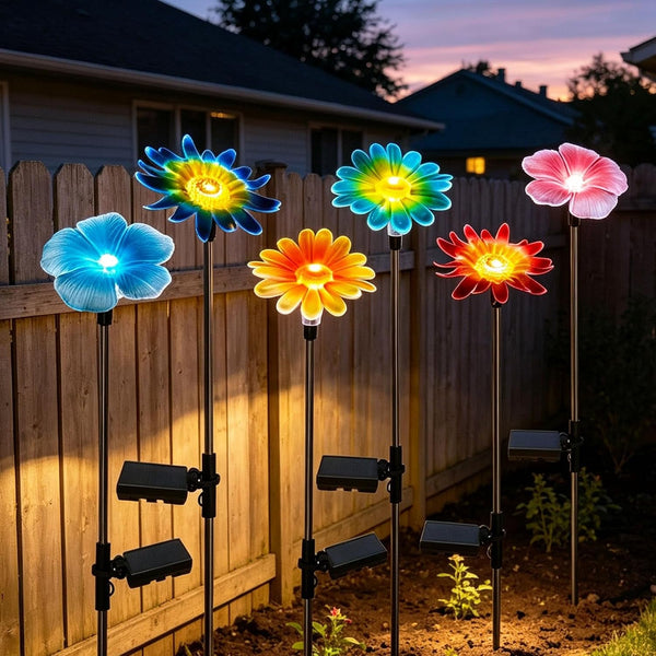 6 Pack Solar Garden Lights Outdoor Decor,Stake Yard Figurine Colorful Flower Light, Housewarming Ornament for Patio, Lawn, Yard, Pathway (Art Deco)6