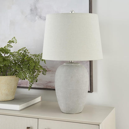 Home 23" Vintage Grey (White Washed) Ceramic Pot Table Lamp for Bedroom, Living Room, Dining, Office, with Grey Shade1
