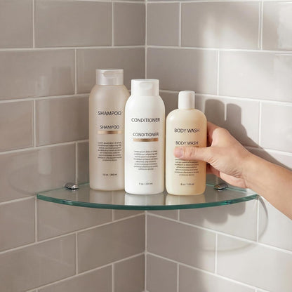 3 Pack Drill-Mounted Glass Corner Shower Shelves, 9-3/8 Inch2