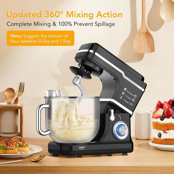 7.5QT Stand Mixer, 10-Speed Tilt-Head Electric Food Mixer with Stainless Steel Bowl, 660W Motor, Dough Hook, Whisk & Beater, Compact Design for Home Baking,Black3