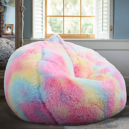 Fluffy Bean Bag Chair for Kids, 2.5FT round Memory Foam Filled Bean Bag for Teens & Kids, Ultra Soft Faux Fur Fabric Bean Bag Chairs for Playroom, Living Room, Bedroom, Rainbow5