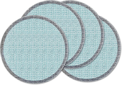 Blue Grey Ethnic Boho round Placemats Set of 4, 15 Inch Linen Burlap Washable Durable Art Table Mats for Holiday Party Kitchen Dining Room Decoration1