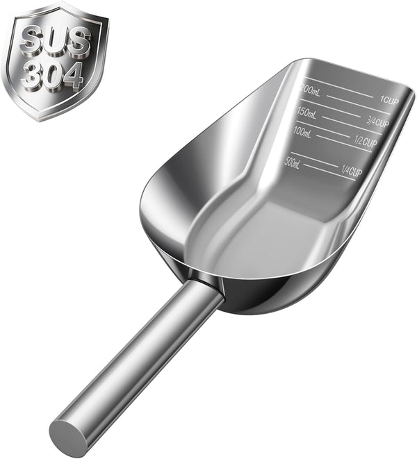 Dog-Cat Food Scoop 1 Cup, One-Piece Stainless Steel Measuring Cup1