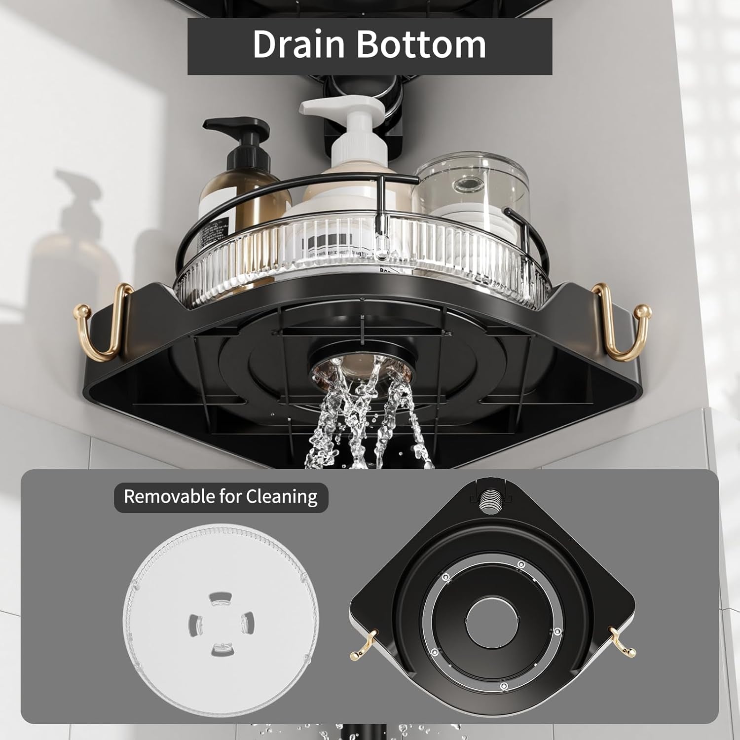 360-rotating-shower-caddy-tension-pole-with-4-tier-rustproof-lazy-susan-35-128-inch-no-drilling-coner-shelves-adjustable-shower-rack-for-bathroom-bathtub-washbasin-plant-storage-black