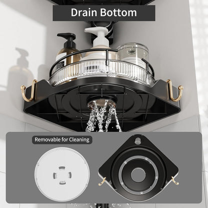 360° Rotating Shower Caddy Tension Pole with 4-Tier Rustproof Lazy Susan 35-128 Inch No Drilling Coner Shelves Adjustable Shower Rack for Bathroom Bathtub Washbasin Plant Storage (Black)9