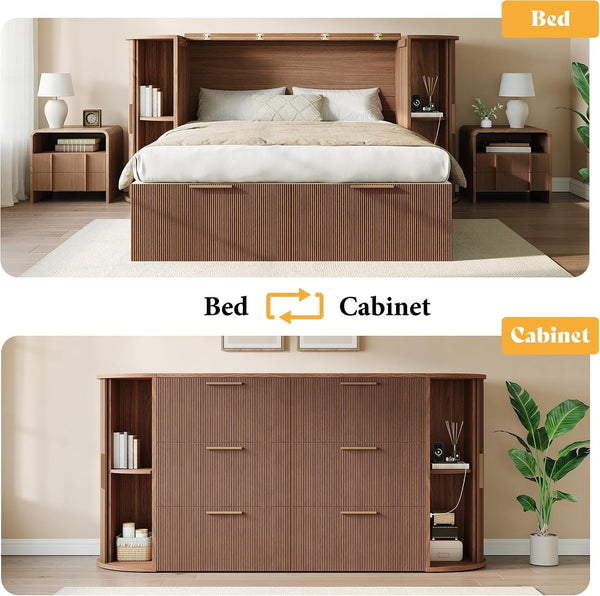 Queen Murphy Bed with Storage & Sliding Tambour Door8