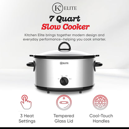 7 Quart Slow Cooker for Large Families, Stainless Steel Crock Pot with 3 Heat Settings, Dishwasher-Safe Ceramic Pot & Tempered Glass Lid2