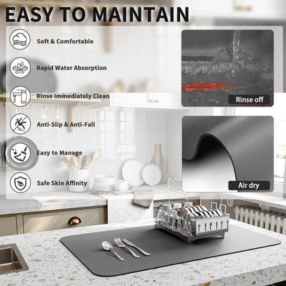 Dish Drying Mat for Kitchen Counter, Heat Resistant Drainer Mats with Non-Slip Rubber Backed, Hide Stain Kitchen Super Absorbent Draining Mat, Easy to Clean Dish Rack Pad, Dark Grey 16"X18"4