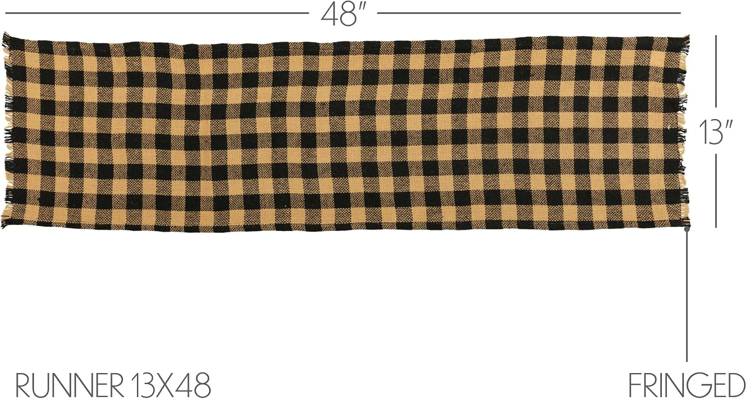 burlap-black-check-runner-fringed-13x48-country-rustic-kitchen-tabletop-design-black-and-tan