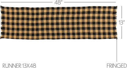 Burlap Black Check Runner Fringed 13X48 Country Rustic Kitchen Tabletop Design, Black and Tan2