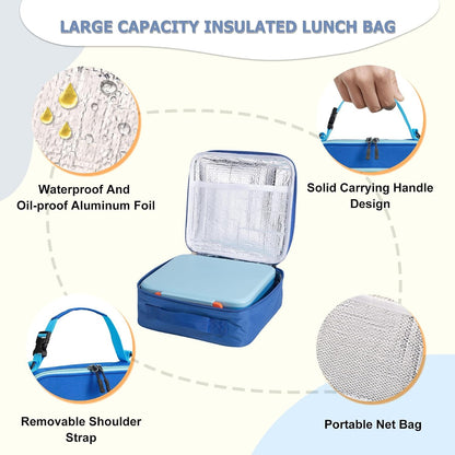 Bento Lunch Box for Kids with 8Oz Soup Thermo Leak-Proof Lunch Food Containers with Snack Sauce Container for Kid Girls Boys to School,Blue Bag7
