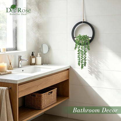 2 Pack 16" Artificial Hanging Plants in Black Pots for Wall Decor | Hanging Succulents Plants，Faux String of Pearls Plants,Great for Bathroom Bedroom Living Room Boho Wall Decor，Fresh All Year2
