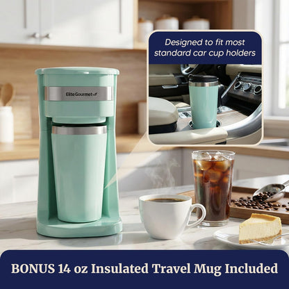 EHC113M Personal Single-Serve Compact Coffee Maker, Mint | Includes 14Oz Stainless Steel Interior Thermal Travel Mug, Reusable Filter - Compatible with Coffee Grounds6
