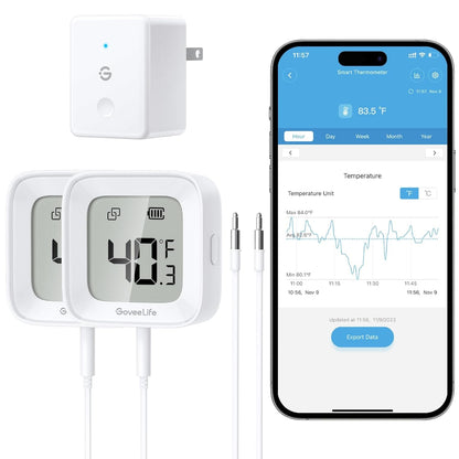 Wifi Refrigerator Thermometer 2-Pack with Gateway & LCD Display | Freezer Alarm Fridge Monitor with App Alerts & Anti-False, 197Ft Range, 2-Yr Data Export. for Freezer/Fish Tank/Hot Tub1