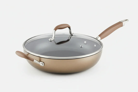 12" Hard Anodized Nonstick Deep Skillet w/ Lid, Bronze
