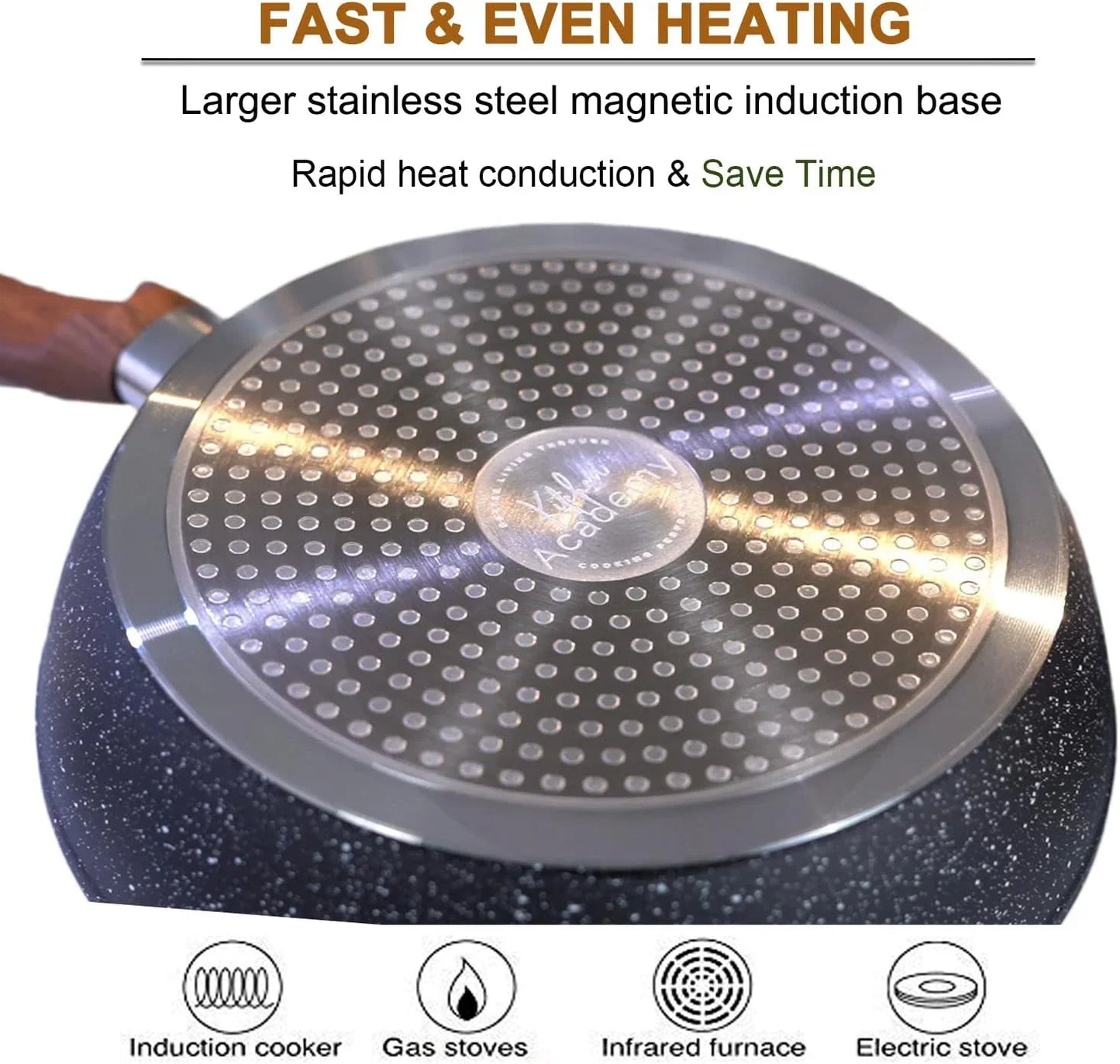 12-piece black granite nonstick cookware set with induction-compatible stainless steel base