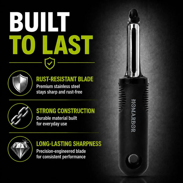 Black Premium Vegetable Peeler | Ultra-Sharp Swivel Stainless Steel Blade | Ergonomic Soft Grip Handle | Mango Peeler | Dishwasher Safe | Skin Peeler for Veggies & Fruits | Potato Peeler & Eye Remover7