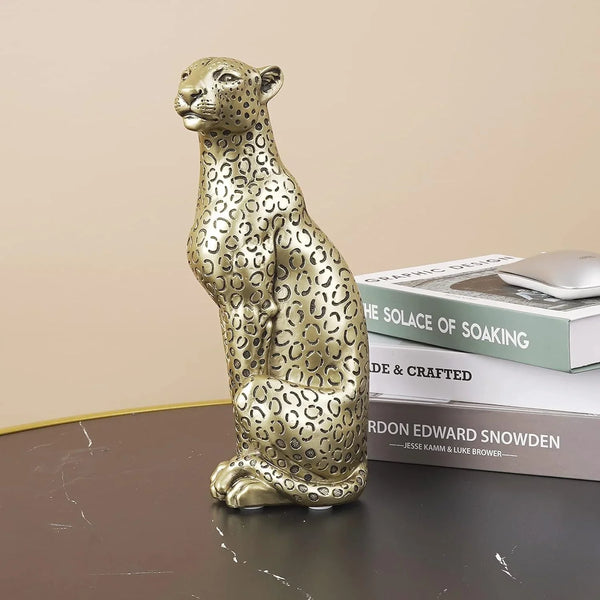 Cheetah Statue Home Decor Leopard Sculpture Resin Sitting Cheetah Figurine Desktop Table Top Ornament Decoration for Home Office Champagne Gold5