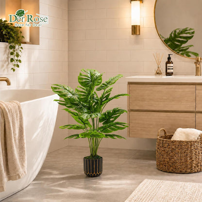 28" Fake Plants, Monstera Plant in Black Gold Pot for Home Decor | Artificial Plants Indoor Add Refined Tropical Greenery to Modern Offices, Elegant Entryways, Reception Areas and House Decor2