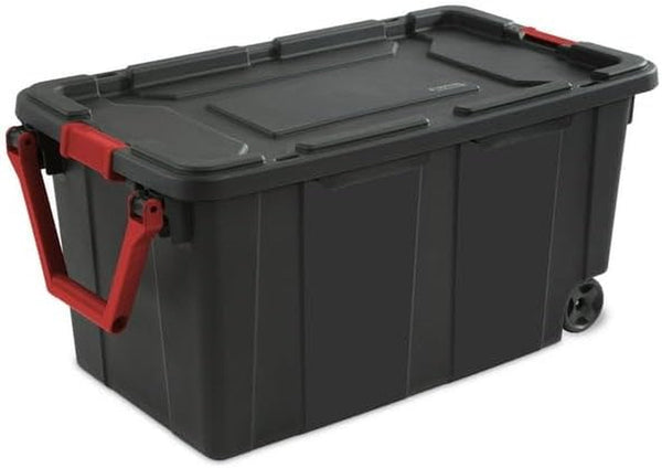 40 Gallon Wheeled Industrial Tote Plastic Black Set of 2 Plastic Storage Boxes Bins Containers Home2