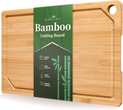 Bamboo Cutting Board for Kitchen, Large, Natural | Multi-Sizes Wooden Cutting Boards for Chopping & Serving, Convenient Kitchen Essentials, Deep Juice Grooves1