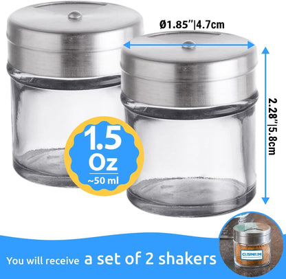 2-Pack 1.5Oz Glass Spice Seasonings Shaker with Adjustable Lid2