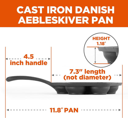 Danish Aebleskiver Pan, Pre-Seasoned Cast Iron, CHCI4105 | Seven Sections for Mini Puffs and Pancake Balls, Works on All Cooktops Including Induction, Outdoor Cookware for Grills2