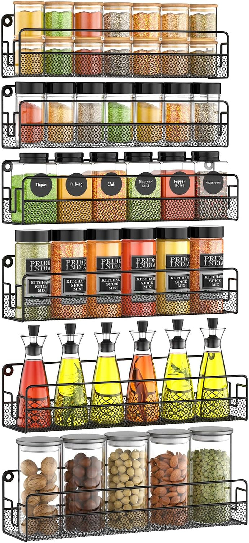wall-mounted-spice-rack-organizer-pantry-door-organizer-hanging-storage-baskets-metal-spice-shelf-for-kitchen-cabinet-3-depth-sizes-hold-large-jars-to-nail-polish-bottles-6-pack