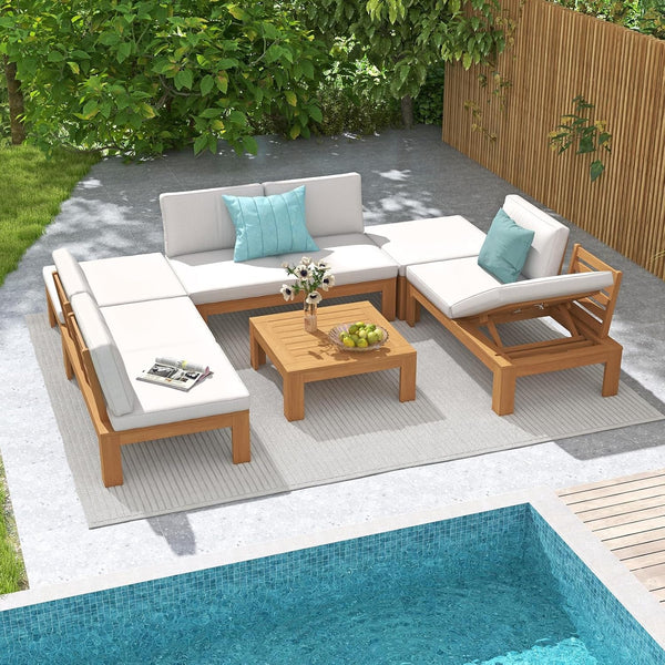 6 Piece Acacia Wood Patio Furniture Outdoor Sectional Sofa Set1
