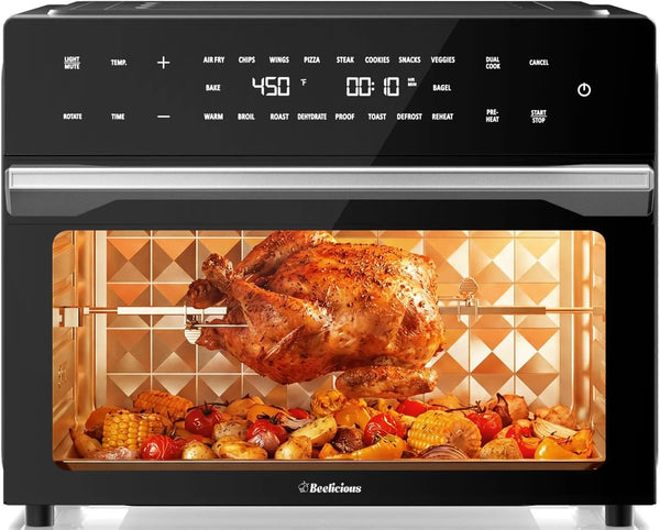 32QT Extra Large Air Fryer, 19-In-1 Air Fryer Toaster Oven Combo with Rotisserie and Dehydrator, Digital Convection Oven Countertop Airfryer Fit 13" Pizza, 6 Accessories, 1800W, Black1