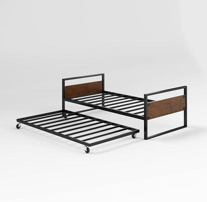 Suzanne Bamboo and Metal Daybed with Trundle / Mattress Foundation with Steel Slat Support / Easy Assembly, Twin12
