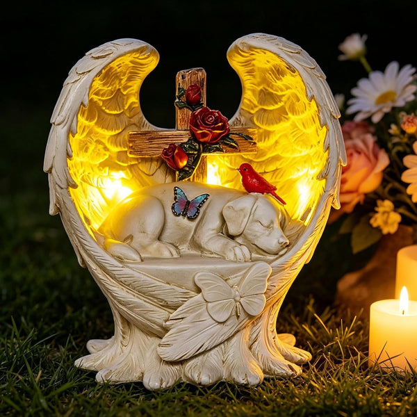 Solar Dog Memorial Stone with Wings Cross Cardinal Passing Away Gift1