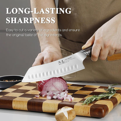 7 Inch Japanese Santoku Chef Knife, VG10 Stainless Steel Kitchen Cooking Knife with Pakkawood Handle Gift Box5