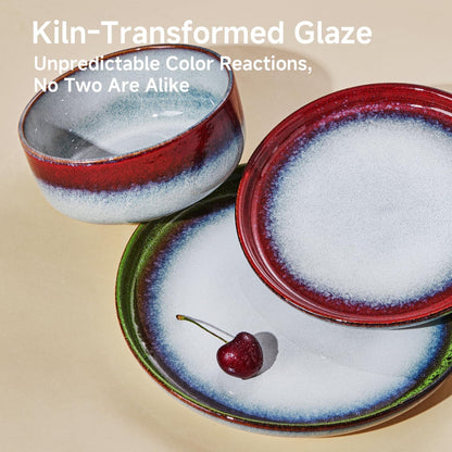 Stoneware Dinnerware Sets for 4, Reactive Glaze, Kiln-Fired Red4