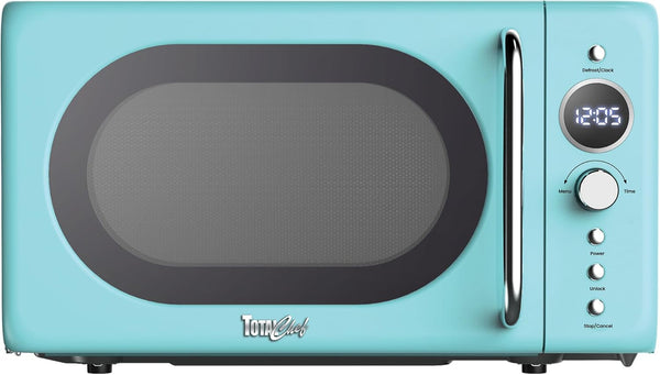 Retro Microwave Oven | 20L / 0.7 Cu Ft | Quick Start & Defrost by Weight/Time | 8 Pre-Set Cooking Modes for Coffee, Rice, Pasta, Potato, Reheat, Fish, Pizza, Popcorn | 700W | Blue1