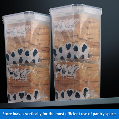 2 Pack Bread Box, Plastic Bread Container, Bread Storage for Kitchen Counter, Bread Keeper with Airtight Lid, Tall Bread Saver, Sandwich Bread Holder, 5.6 Qt / 5.3L Each5