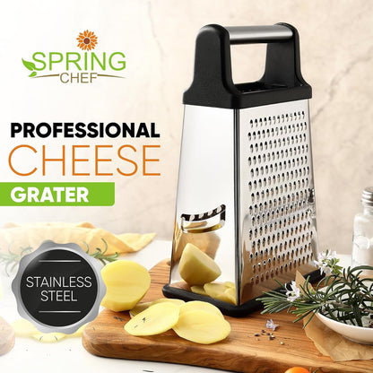 Stainless Steel XL Cheese Grater for Kitchen, Black | 4 Sided Manual Metal Box Grater for Carrot, Potato, Parmesan, Cheese Shredder, Professional Vegetable Grater, Dishwasher Safe2